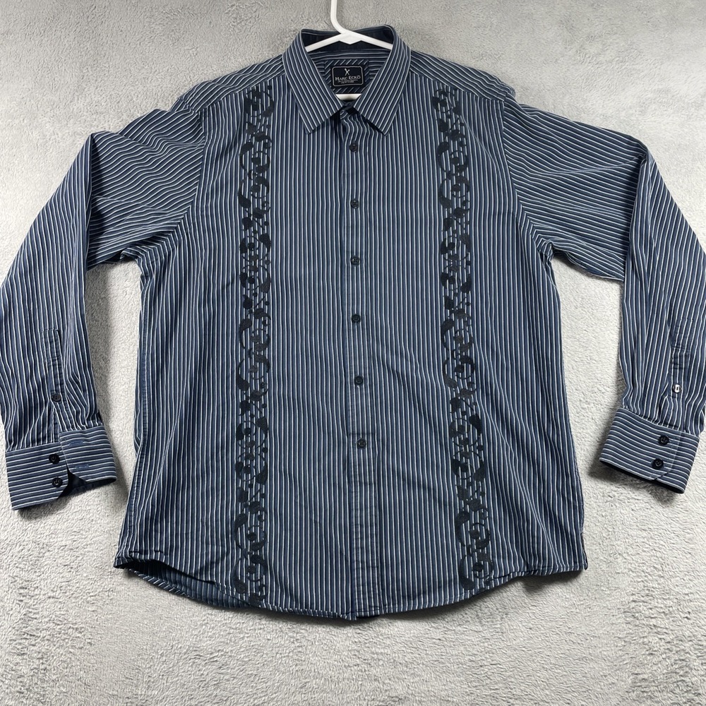 Marc Ecko Shirt Men Large Striped Button Up Long Sleeve Casual Preppy